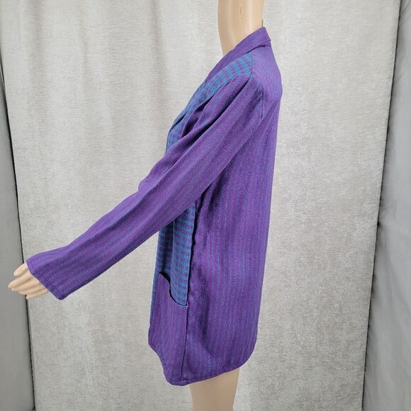 SMW 80's Purple Teal Fran Fine Artsy Blazer Gingham Plaid Stripes - Picture 3 of 9